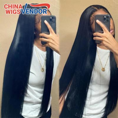 China Silky Straight Wave Pluck 150% Density Pre Lead Grade 12A 42 Inch Full Natural Remy Human Hair Invisible Knot Full Lace Wig Wholesale for sale