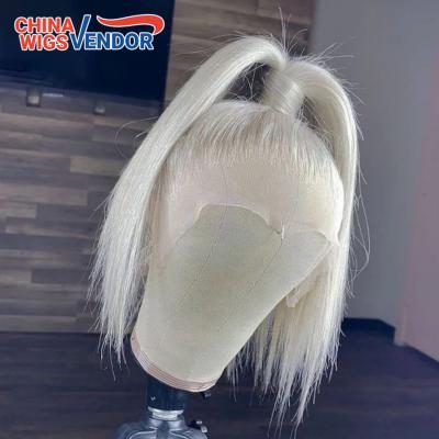 China White Bone Remy Virgin Indian Hair Wig Silky Straight Gray Cuticle Aligned Hair Bob Wave 60 Silky Straight Wig for sale