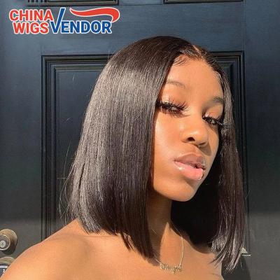 China Kim Kardaishan Brazilian Straight Short Black 1B Hair 2X6 Silky Straight Bob Wigs 200 Density Closure Bob Wigs for sale