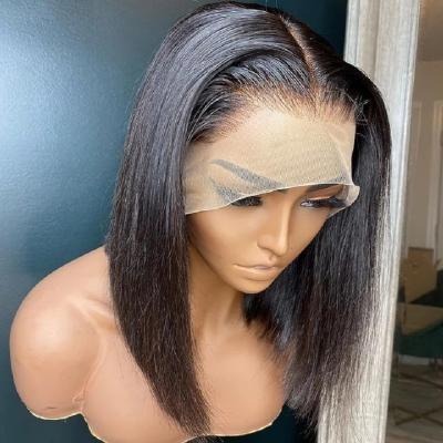 China Wholesale Glueless Hd Short Bob Lace Front Wigs Lace Closure Bob Wigs New Arrival Virgin Peruvian Curly Lace Silky Straight Human Hair Wave Front Wig for sale