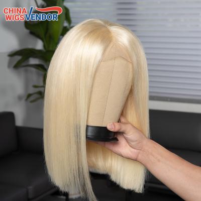 China Factory Price Silky Straight Wave 613 Honey Blonde Bob Lace Front Bob Wig Remy Brazilian Straight 1B 613 Ombre Colored Bob Wigs For Women for sale