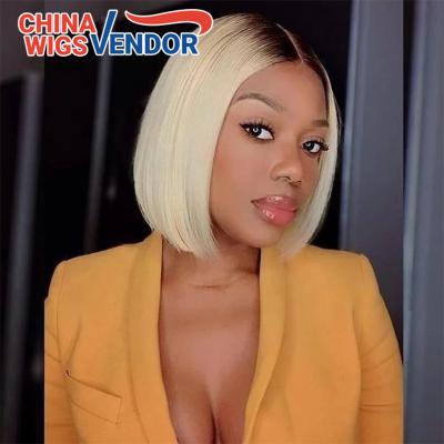 China 150% Blonde Bob Wigs Deep Part Swiss Hair Colored 1B/613 Frontal Human Hair Wig Straight Remy Silky Straight Wave Ombre Lace Front Wig for sale