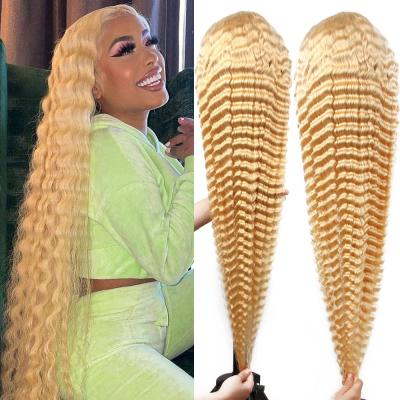 China Long Straight 180 Density Hd Lace Front Wigs Virgin Wigs Vendor 613 Deep Wave 13X4 Blonde Cuticle Aligned 13X4 for sale