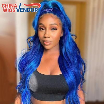 China Long Straight Soft Soft Hair Blue Wig For Women Colorful Blonde/Yellow/Gray/Red/Orange Lace Front Wig For Cosplay for sale