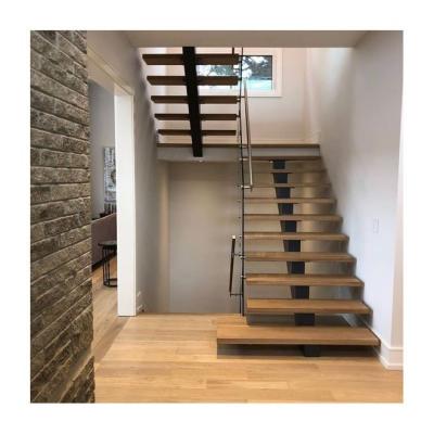 China Modern Stylish Design Staircase Mono Stringer U Shape Indoor Floating Wooden Staircase for Small Spaces for sale