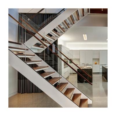 China Modern Custom Double Beam Stringer Carbon Steel Stair Single High Tech Steel Wooden Staircase for sale