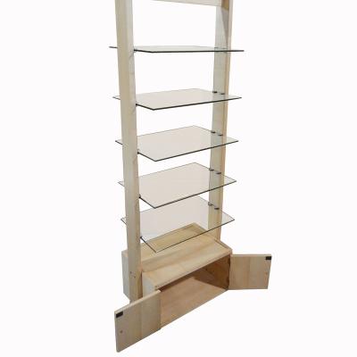 China (Others) Best Quality Fashion Adjustable Cup Merchandise Retail Store More Tiers Wooden Display Rack Shelf With Cabinet for sale