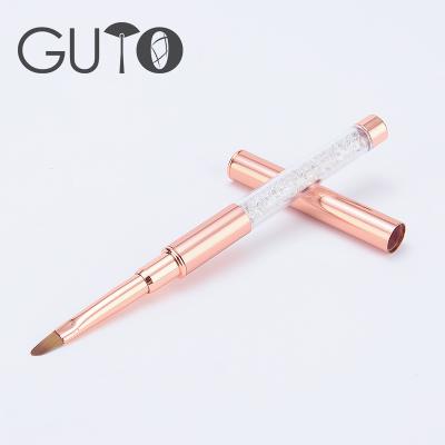 China Rose Gold Acrylic Rhinestone Durable Nylon Crystal Pen Nail Brush With Painting Line for sale