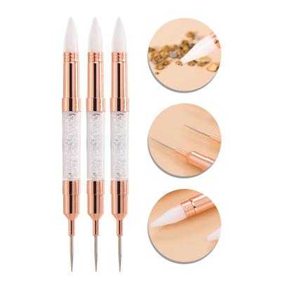 China Double Nail Art Tools Dotting For Nail Art With Rhinestone Handle Soft Private Label Nail Art Brush GUYO for sale