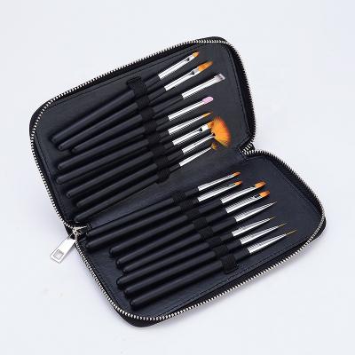 China High Quality 16pcs Black Handle Nail Set Nail Brush and Wood Art Brush Kit for sale