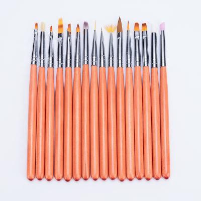 China NAIL GUYO Professional Orange Wooden Handle Nail Brush Set Nylon Customizable Logo for sale