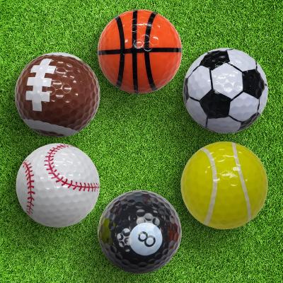 China Custom Logo Practice Boxed Golf Balls 6 Pack Unique Designs Funny Cute Multi Sports Patterns Golf Gifts GEFQ01-SPORTS for sale