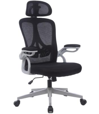 China (Height) Mesh Modern Ergonomic Adjustable Swivel Chair with flip-up headrest armrest with know-down steel base for sale