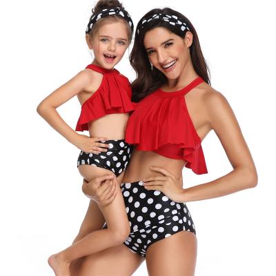 China Family Stitch Clothes Mama Baby Girl Matching Suit Set Breathable Red Two-Piece Swimsuit for sale