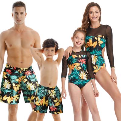 China Customized Matching Short Shorts Antibacterial Highwaist Bikini Men Boys Trunks Women Swimwear Family Swimwear for sale