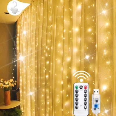 China Wedding Party Decoration 300 LED 8 Modes Usb Copper Wire Light Window Wall Bedroom LED String Curtain Fairy Lights for sale