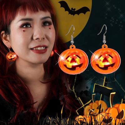 China Glow in the Dark 2PCS/Pack Halloween Earrings Glow in the Dark Pumpkin Skeleton Shape Light Up LED Earring for Halloween for sale