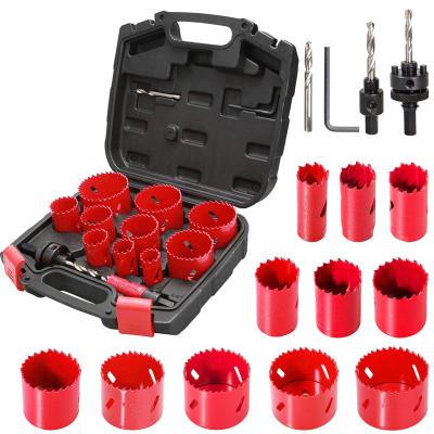 China Plywood HYCHIKA 17 Pcs Bi Metal Hole Saw Kit 2 Chucks 3 Drill Bits 1 Hex Wrench For Drilling Metal Wood PVC Soft Board And Plastic for sale