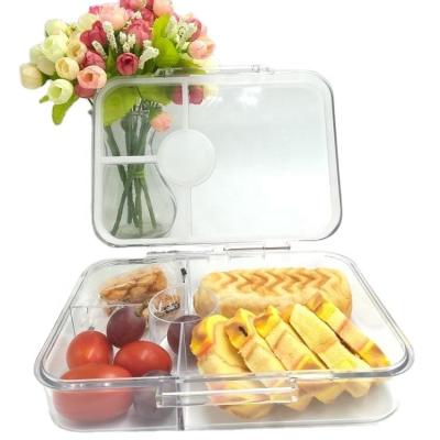 China Microwavable Leakproof Tritan Clear 4 Compartment Bento Box Look Like Glass Prep Containers Meal Salad Portable Food Container for sale