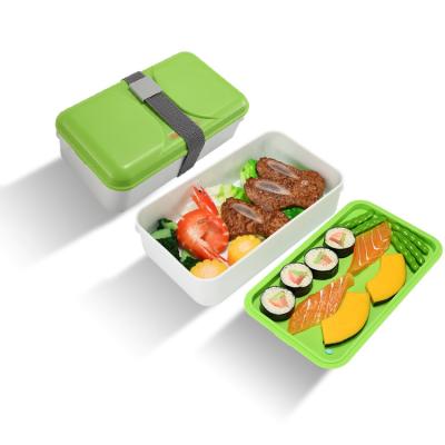 China Microwavable PP Plastic Custom Print Retro Kids Lunch Box Set School Double Layer Lunch Box With Lid for sale