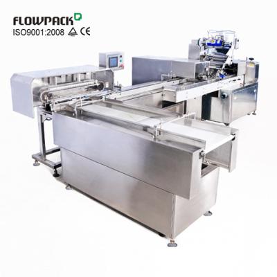 China Food maquina flow wrapper alimentacion, factory full servo baking packaging equipment automated wafer flow wrapper line for sale