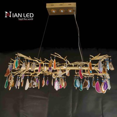 China Modern Indoor Unique Bronze Agate Metal Hanging Lighting Pendant Lights Modern Chandelier Luminaria for sale