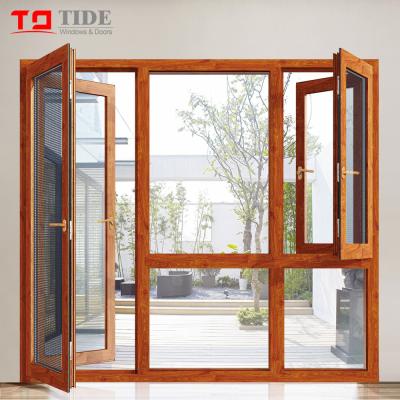 China Swing Residential Wood Grain Aluminum Casement Door With Hinge for sale