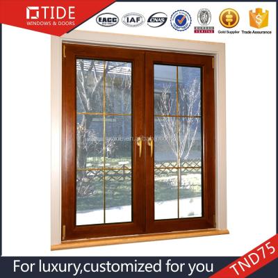 China Swing Doors And Windows Grill Aluminum Wooden Window Glass Panes With Grille for sale