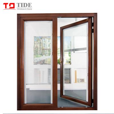 China Swing Anti UV Built In Electric Awning Window Shutter Aluminum Wood Windows for sale