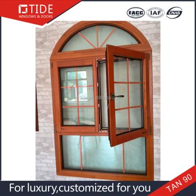 China Swing Half Moon Design Aluminum Clad Frame Wood Window With Grille Design for sale