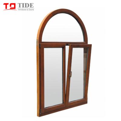 China Special Arched Swing Window Aluminum Wooden Bow Windows With Grille Design Silicone Weather Sealant for sale