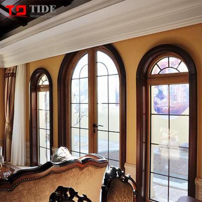 China Swing Curved Wooden Windows French Style Aluminum Arched Window Door for sale