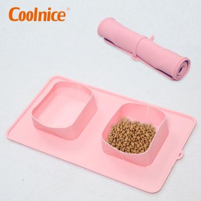 China Wholesale Modern Non-automatic Non-double Slip Puddle Proof Customized Light Pink Silicone Pet Bowls for Cats and Dogs for sale