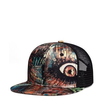 China Hop COMMON hip hat graffiti print mesh polyester wholesale price flat sun visor baseball hat for sale