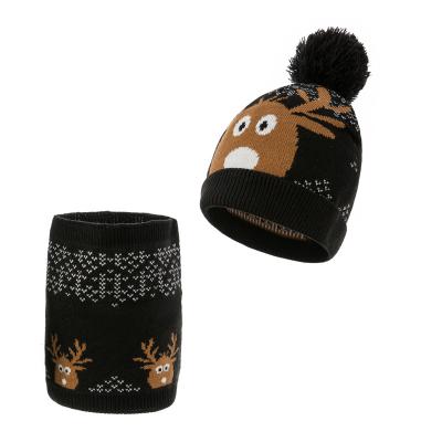 China COMMON Infant Toddlers Warm Pom Pom Beanies Kids Christmas Beanie Deer Knitting Children Hats Winter Hat Scarf Set for sale