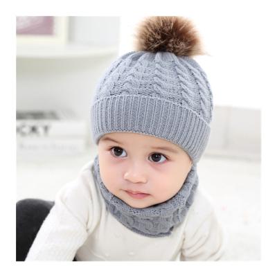 China COMMON Winter Infant Toddler Knitted Lovely Warm Pom Pom Beanie Hat And Neck Warmer Scarf Set For Kids Baby 0-36 Months for sale