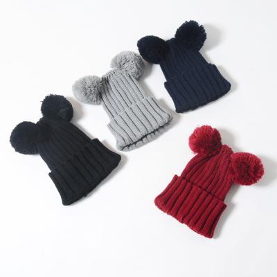 China New COMMON Baby Winter Custom Hat For Kids Children Knitted Hats Lovely Knit Hats With Pom Pom Beanie Cap for sale