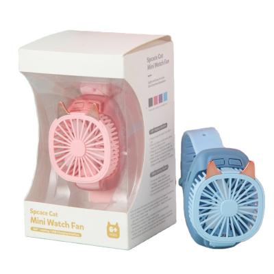 China Protable Mini Small Popular Rechargeable Cartoon Mini Children's Watch Handheld Portable Fan for sale