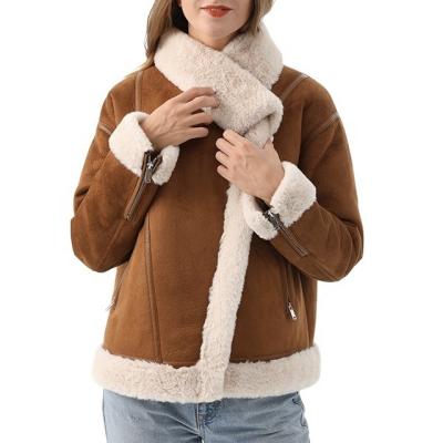 China Breathable Faux Fur Collar Women Faux Fur Lined Parka Faux Suede Sherpa Coat Jacket for sale