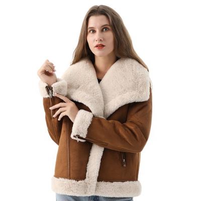 China Women Girls Breathable Faux Fur Coat Trim Shaggy Faux Fur Leather Jacket for sale