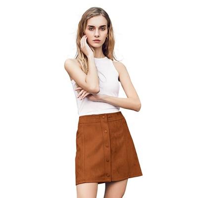 China Women's Plus Size Faux Suede Soft Button High Low Back Slim Mini Skirts Girls Suede Skirt Skirt for sale