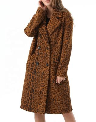 China Breathable Women Long Faux Fur Jacket Faux Fur Trench Coat Faux Fur Coats Leopard Print for sale