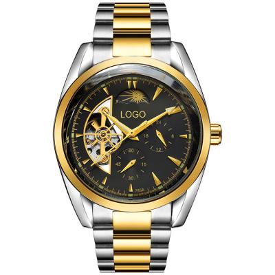 China Custom Luxury Automatic Date Men Hollow Out Automatic Watches Gold Stainless Steel Mechanical Mechanical Watches for sale