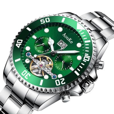 China Luxury Green Waterproof Mechanical Watches Men's Automatic Date Stainless Steel Business Calendar Chronograph Mechanical Watches for sale