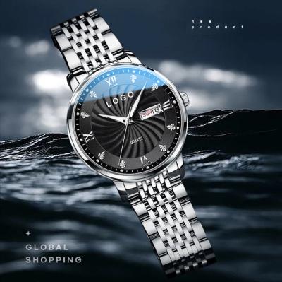 China Wholesale Fashion Mens Business Fashion Stainless Steel Automatic Band Calendar Waterproof Date Mens Wrist Quartz Watches for sale