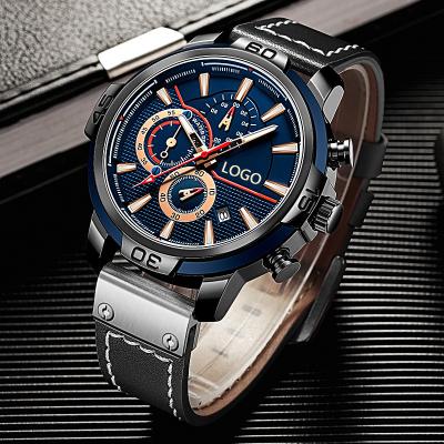 China Automatic date top brand luxury men's quartz sports watch calendar waterproof men's timing leather strap quartz watch for sale