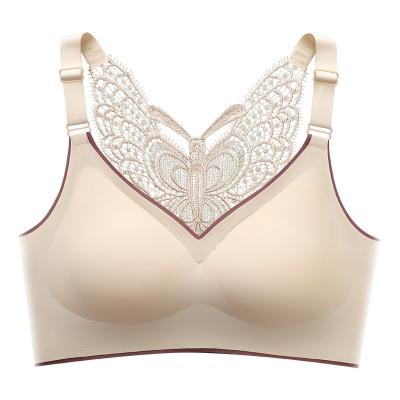 China QUICK DRY women's comfort plus size butterfly embroidery cup latex wireless bra underwire back with padded for sale