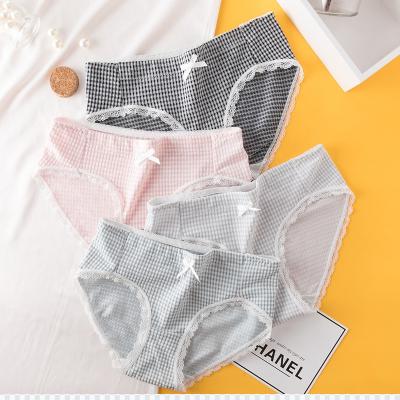 China Cute Breathable Cute Teenage Plaid Little Girls Cotton Teenage Panties for sale