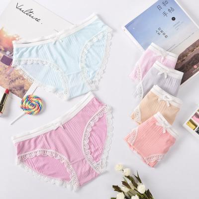 China Breathable Young Women Lace Up Cotton Panties Ladies Wearing Underwear for sale