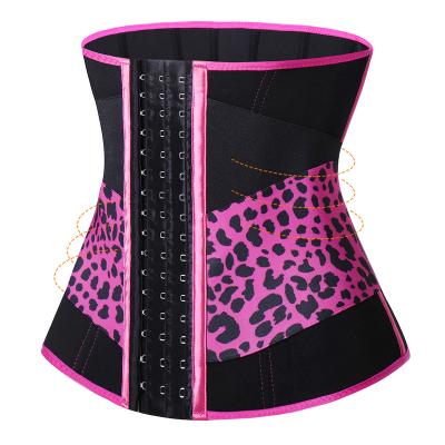 China Latex Women Leopard Print Pink and Black Waist Trainer Wrap Plus Size Body Shaper Steel Boned Corsets Shapewear Belly Cincher Trimmer for sale